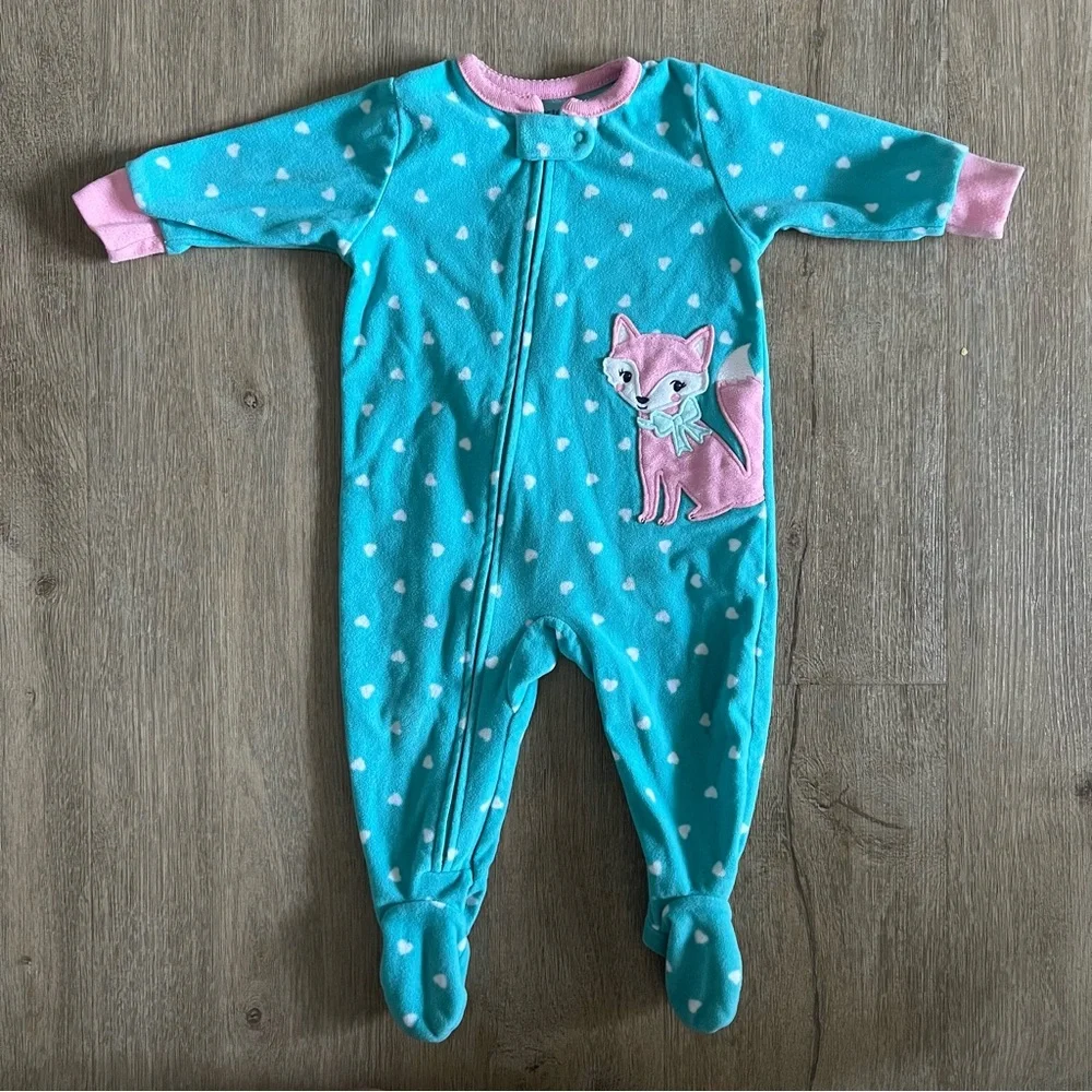 Baby Girl Fleece Footed Sleepers Lot – Size 6M – 3 Pack Elephants Llama Fox - Picture 8 of 10